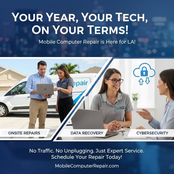 Mobile computer repair services in Los Angeles offering onsite repairs, data recovery, and cybersecurity support for businesses and individuals.
