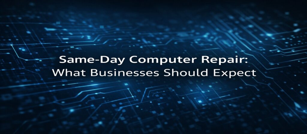 Same-Day Computer Repair: What Businesses Should Expect – tech background graphic
