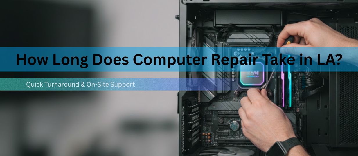 High-quality featured image for Los Angeles computer repair services showing a gaming PC being serviced.