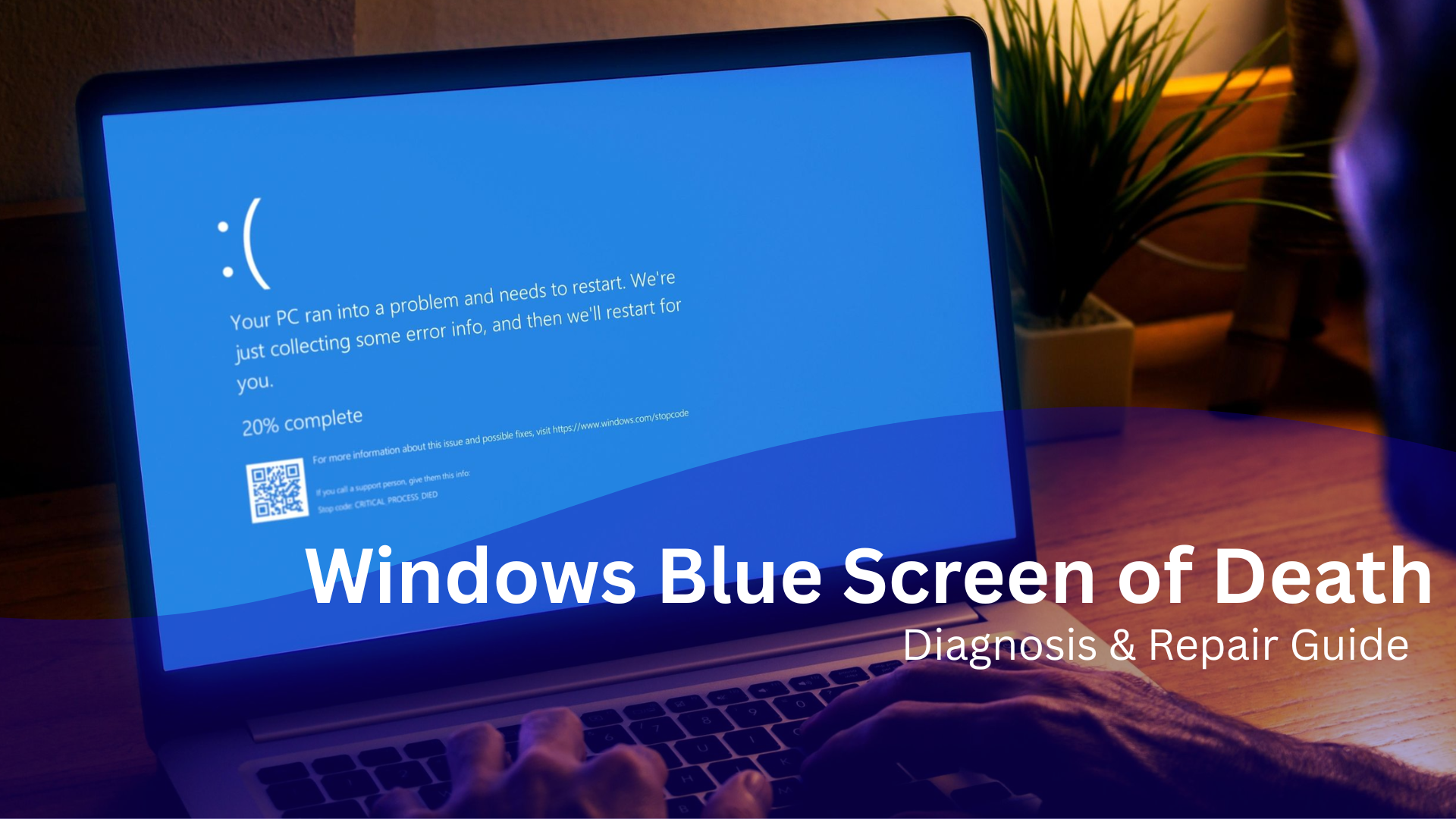 Windows Blue Screen of Death error displayed on laptop during a system crash