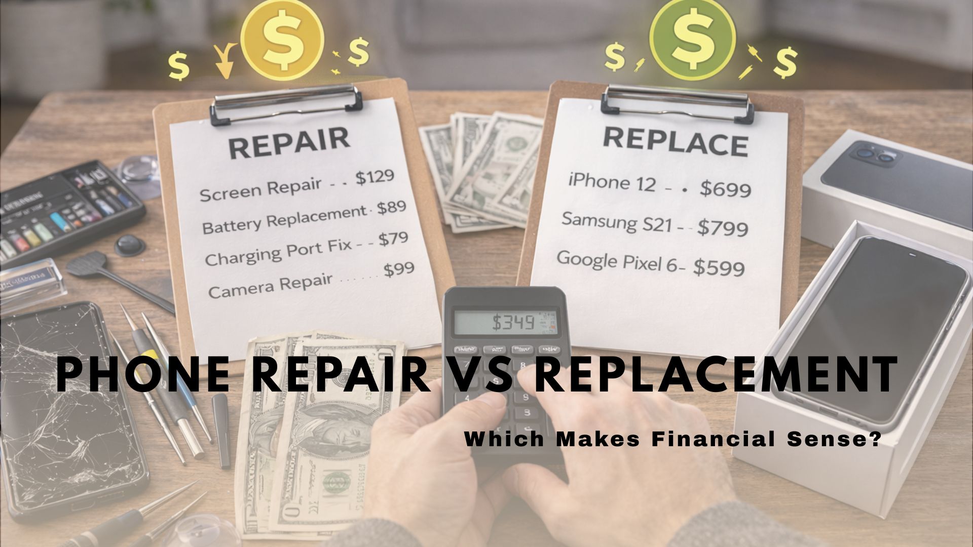 Phone repair vs replacement cost comparison showing repair pricing and new phone purchase evaluation