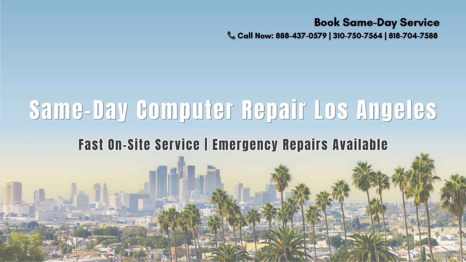 Same day computer repair Los Angeles with mobile on-site technician providing fast emergency service