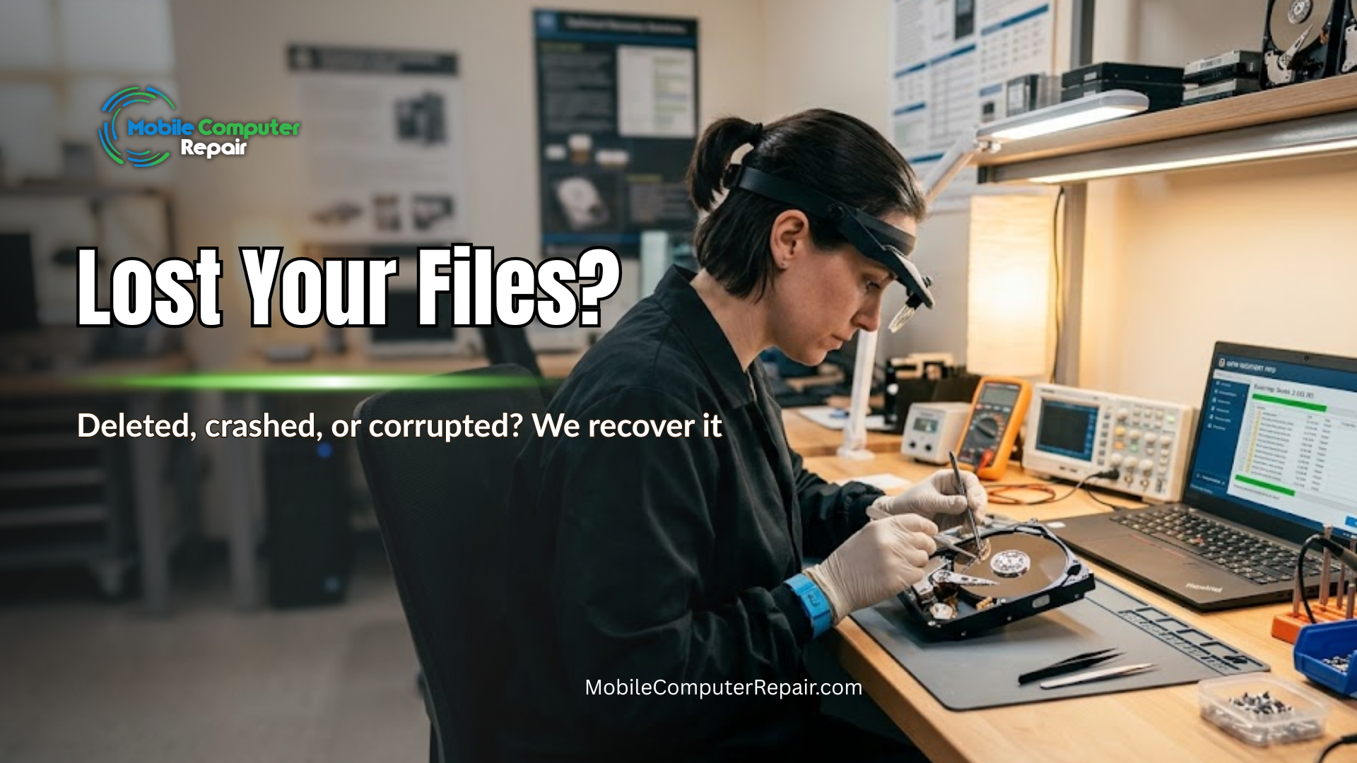 Data recovery specialist working on a failed hard drive in Beverly Hills