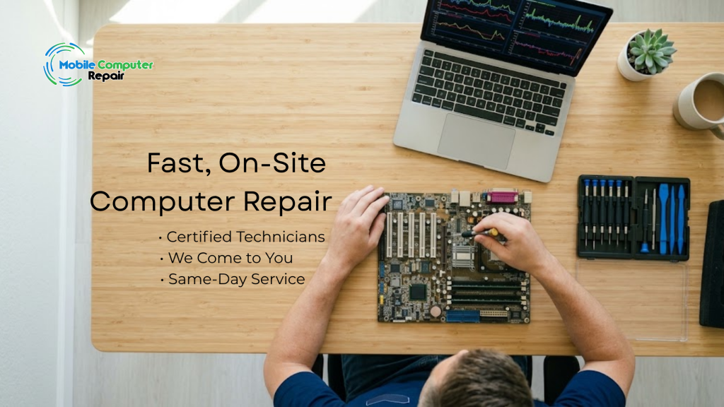 Certified technician performing onsite computer repair on a desktop motherboard in Northridge.