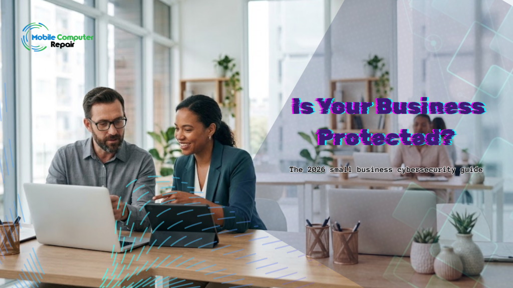 Small business owner reviewing a cybersecurity checklist with an IT expert