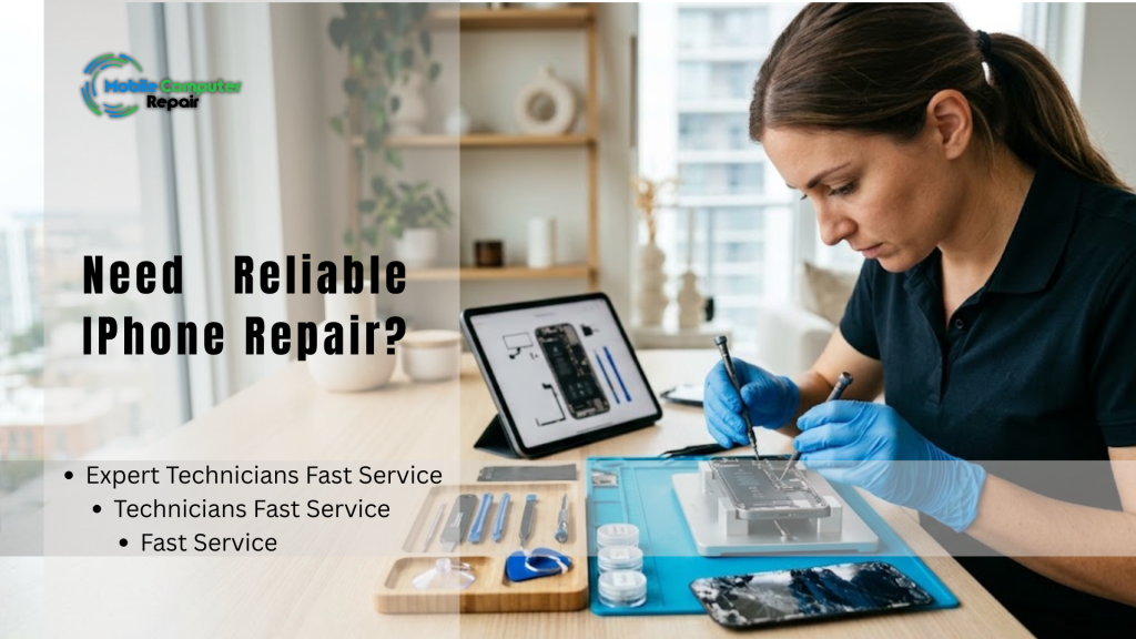 Technician repairing a cracked iPhone screen at a Beverly Hills residence