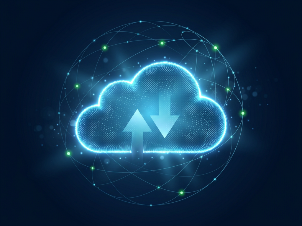 Glowing digital cloud with data network representing cloud backup services